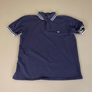 Emporio Armani Polo Shirt Men's Large L Blue White Trim Short Sleeve Collared